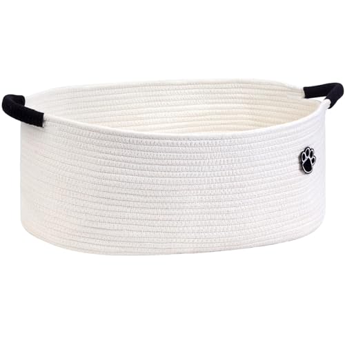 Image of Optish Dog Toy Basket, 30L Toy Box and Bin for Dog Cat Storage, 19.7 inch X 11 inch X 7.9 inch Large Woven Rope Basket for Blankets, Living Room, Bedroom, White