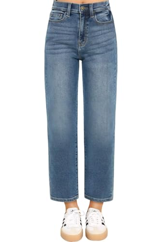 KDF Women's Cropped Straight Leg Jeans - High Waisted Jeans for W...