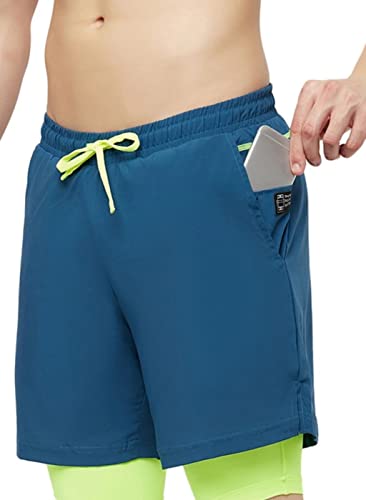Image of TRUEREVO - 2 in 1 Running Sports Shorts for Men with Mobile Phone Pocket - Quick Dry & Lightweight Moisture-Wicking Active Wear, Gym Shorts for Men Workout - Double Layer Half Pant with Inner Tights