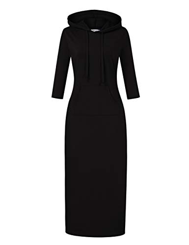 MISSKY Maxi Dresses for Women,3/4 Sleeve Pocket Slim Pullover Hoodie Dress,2XL