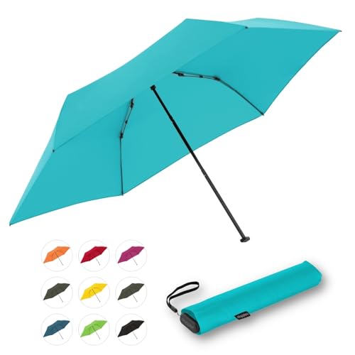 Doppler Taschenschirm Zero,99 Flat I Ultra leichter Regenschirm in Aqua Blue I Kleiner Schirm I Mini Regenschirm I Leicht zu Öffnen I Flach & kompakt I Taschenregenschirm windproof