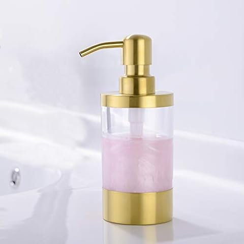 Countertop Soap Dispensers, WENKEN Lotion Clear Bottle With Rust Proof Stainless Steel Pump, Lotion/Soap Dispenser for Kitchen or Bathroom Countertops Brushed Gold 250ml Cover