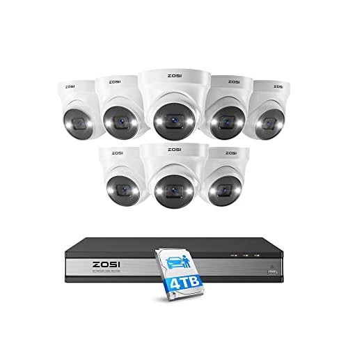 ZOSI 16CH 4K PoE Security Camera System with Person Vehicle Detection,2 Way Audio,Color Night Vision,16Channel 8MP PoE NVR Recorder with 4TB HDD,8pcs 5MP Indoor Outdoor IP Cameras,for 24/7 R