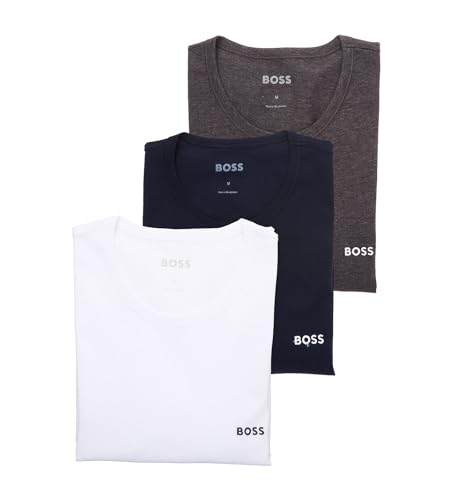 BOSS 3-Pack Crew Neck Cotton Jersey T-Shirts Charcoal/White/Navy L