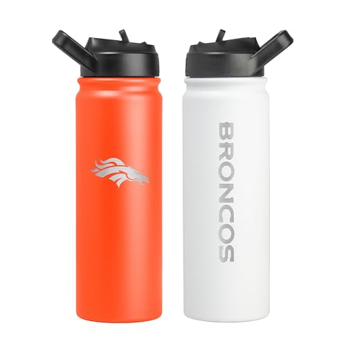 FANMATS NFL Denver Broncos 24 oz Stainless Steel Water Bottle 2 Pack Team Color & White | Easy to Carry Lid