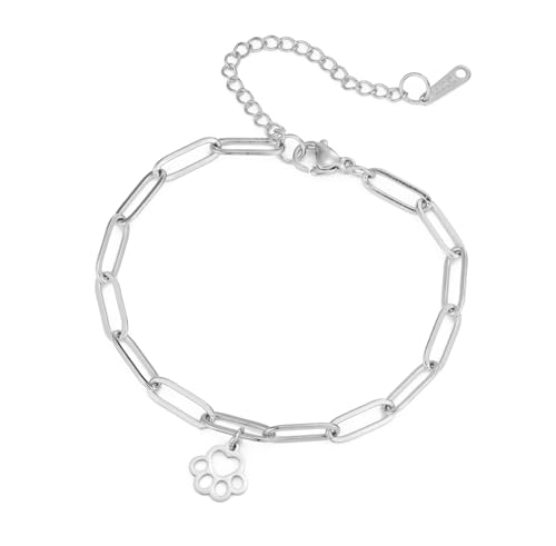UNIFT Pulseras tobilleras de acero inoxidable con estampado de huellas de huellas para mujer, lindas y delicadas para cachorros, perros, gatos, pulseras de clip de papel, joyería de animales, regalo