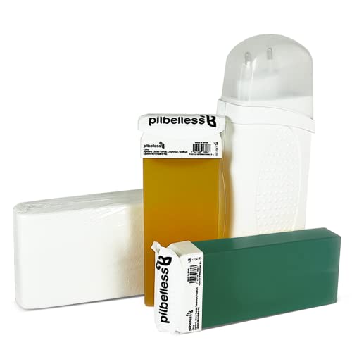 Kit de Depilación Roll On Calentador + 2 Cartuchos de Cera Roll On (Aloe vera y miel) + 100 Bandas Depilatorias