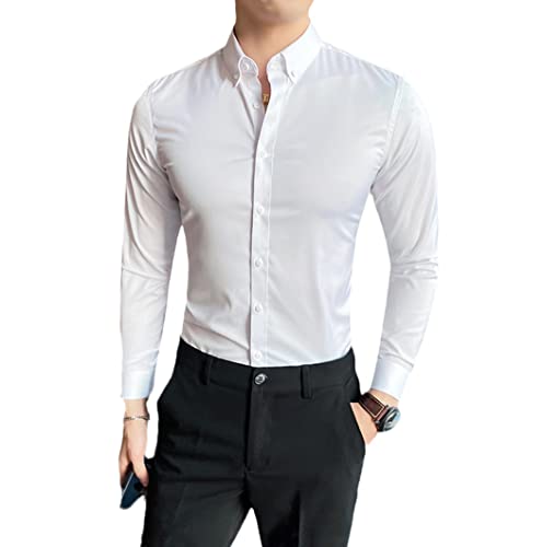 Chemise manches longues homme coupe ajustée style britannique blanc M décontracté