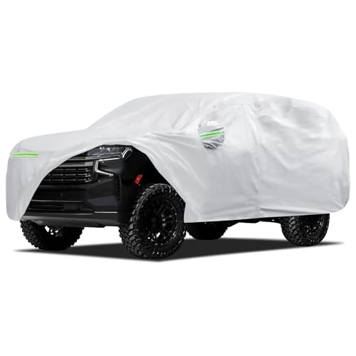 Image of Car Cover Custom Fit for Chevrolet Chevy Suburban 1973-2026, Migaven Waterproof Full Exterior Cover Sun Rain Protection with Door Zipper and Cotton Lining, Silver