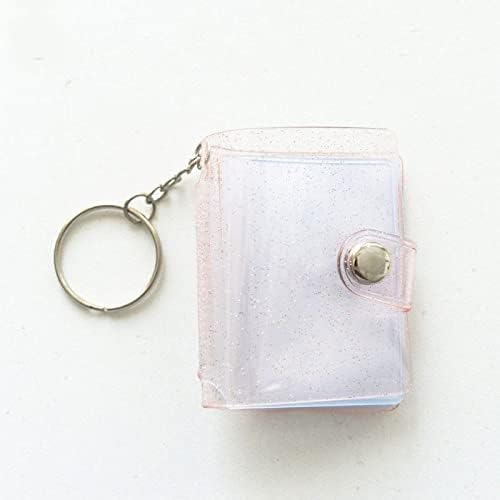 16 Pockets Mini Photo Album Candy Color Mini album 1 Inch Scrapbook for photos photocard holder album with Key Chain,Pink