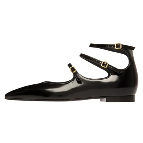 FYS Women's Pointed Toe Mary Janes Stylish Buckle Strappy Comfortable Flats Daily Outfit Street Shopping Shoes Size 4-16 US2