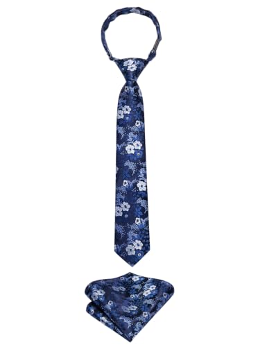 Image of Hi-Tie Boys Tie Pre-Tied Pocket Square Set Adjustable Kids Neckties Age 7-11 Years School UniForm Graduation