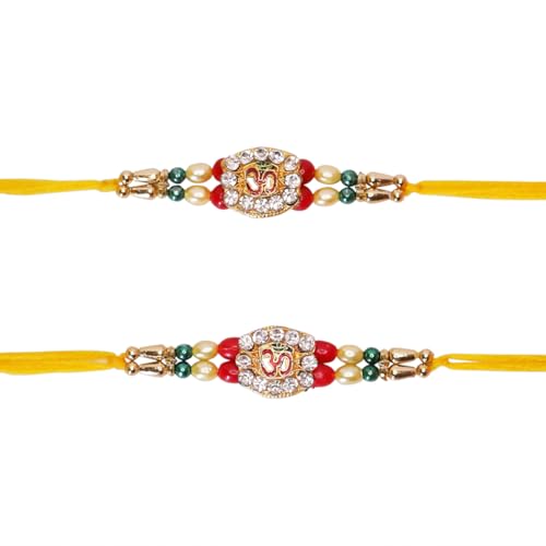 Image of Set of 2 OM Designer Rakhi Rakhi for Brother and Bhabhi Rakhi Bracelet Rakhi Thread Rakhee for Brother Raksha Bandhan Bracelet Bhaiya Bhabhi Rakhi