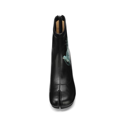 Image of Split Toe Ankle Boots for Women Tabi Japanese Ninja Shoes Low Chunky Heels Booties, Stretch Artificial Leather Boots Back Zipper