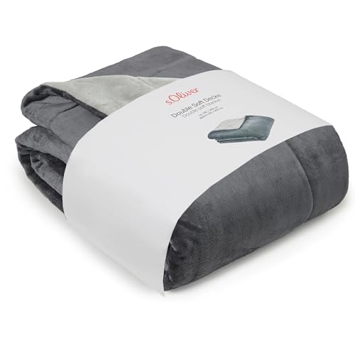 s.Oliver Doublesoft Kuscheldecke 150x200 - super kuschelig & warm, Polyesterflausch Decke grau hellgrau