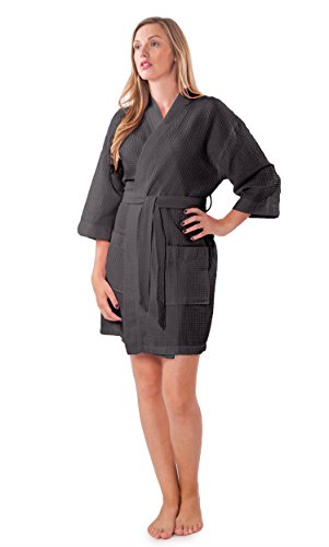 Image of Turquaz Lightweight Short Robes For Women Waffle Kimono Bathrobe - Soft, Fast-Drying, Long-Lasting Cotton Blend