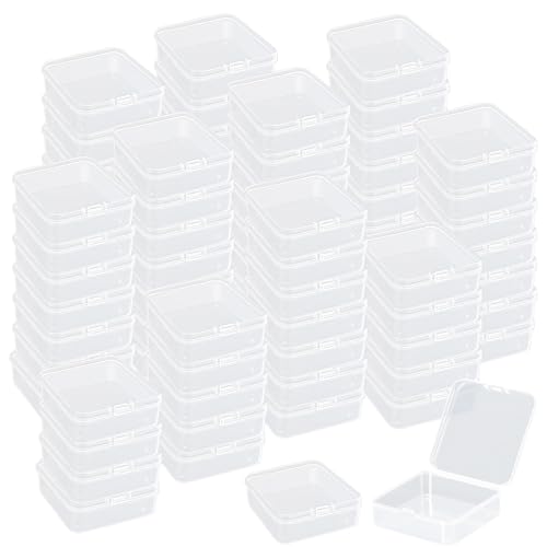 Image of TANEMUDO 100 Pcs 2.8 x 2.8 x 1 inches Inch Plastic Bead Storage Containers Box with Hinged Lid, Transparent Boxes for Beads, Jewelry, DIY Craft, Hardware, Game Pieces, and Small Items Organization