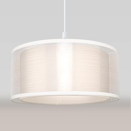 FRIDEKO HOME Lampenschirm E27 Modern Textil Lampenschime Deckenlampe Rund Stoff Lampenschirm Hängelampe für Wohnzimmer Küche Schlafzimmer Esszimmer,Ø30cm Weiß
