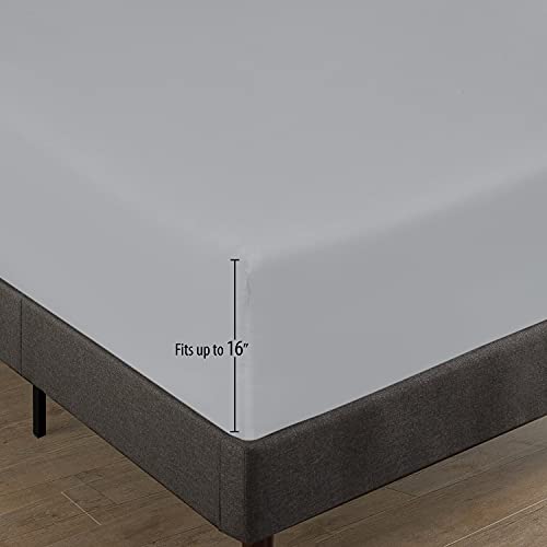 Royale Linens Fitted Sheet Queen - Brushed Hotel Quality 1800 Ultra-Soft Wrinkle & Fade Resistant - Bottom Sheet - Deep Pocket Stretches Up To 16" - Fitted Sheet Only - Elastic Sheet (Queen, Silver) #TOP1