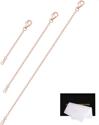 VANBARIS 925 Sterling Silver Necklace Extender Rose Gold Necklace Extender Rose Gold Chain Extenders for Necklaces 3 Piece Set (2 3 4 inch)
