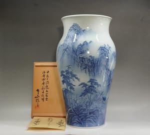 染付水絵花瓶 K856染付山水花瓶 南光窯L104青絵染付山水絵 飾り壷B773 染付水絵花瓶 K856染付山水花瓶 南光窯L104青絵染