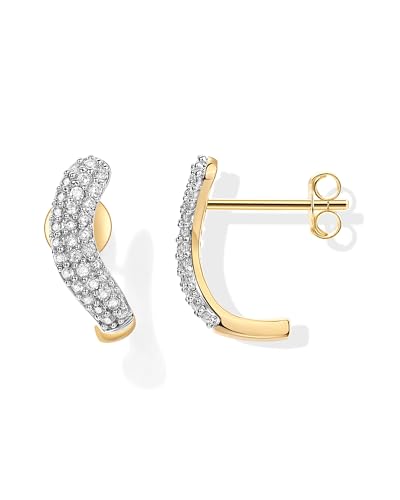 PAVOI 14K Gold Plated Sterling Silver Post CZ Wavy Stud Earrings | Twisted Wave Cubic Zirconia Half Huggie Earrings for Women3