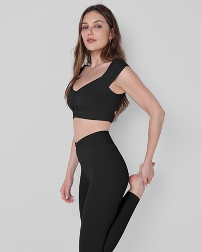 ODODOS Ruched Front Crop Tank for Women V-Neck Cut Out Back Cap Sleeve Cropped Tops3