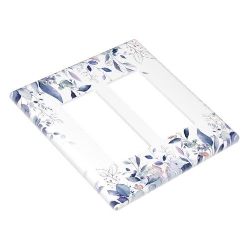 Decorative Outlet Covers Rustic Ink Blue Eucalyptus Leaves Sage leaf 2 Gang Light Switch Cover Plate Double Rocker Wall Plate Switch Plate Covers Faceplate for Bedroom Home Decor