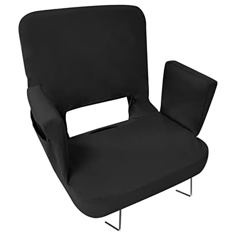 TOPSKY Stadium Seat with Back Support, Regular Size 18.7”Width (Seat 17”), 3 Reclining Positions, Wide Bleacher Seats with 2 Hook, Picnic Seat (Black) Cover