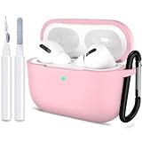 ATUAT for AirPods Pro 1st/2nd Generation Case Cover, Protective Silicone Skin Accessories with Keychain for Women Men for Apple AirPods Pro 2019/2022 Charging Case,Front LED Visible-Pink