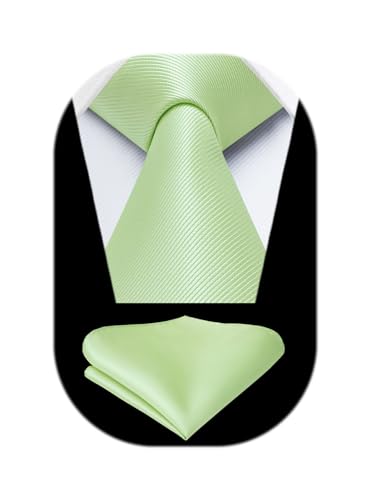 HISDERN Mens Ties Sage Green Ties for Men Necktie with Pocket Square Set Formal Satin Silk Solid Pastel Pale Tie Handkerchiefs Classic Wedding Neck Tie Set