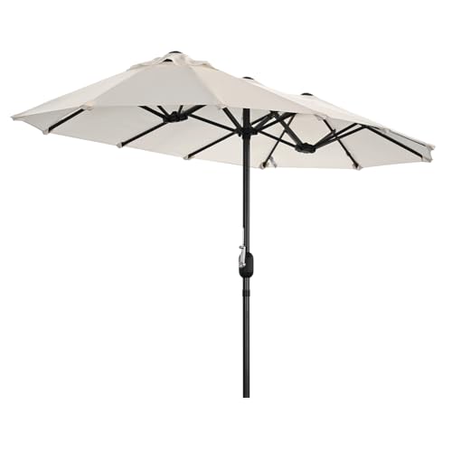 Angel Living Doble Sombrilla de Mercado 297 x 153 cm, Sombrilla de Jardín Protección contra Solar UV50+, Parasol para Jadín, Patio, Terraza (Crema)