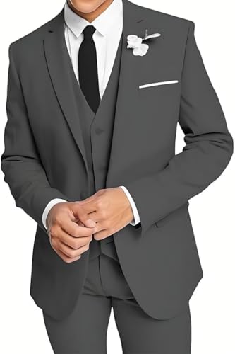 Men's 3 Piece Suit Set Slim Fit One Button Slim Fit Groomsmen Suits Jacket Vest & Pants for Party Wedding Prom