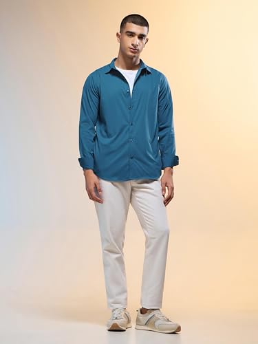Image of TECHNOSPORT Men's Polyester Slim Fit Solid Casual Shirt with Ts Lytra