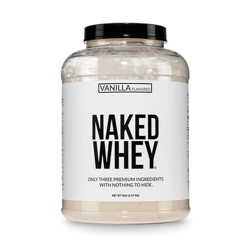 NAKED Vanilla Whey Protein Powder - All Natural Grass Fed Whey Protein Powder, Vanilla Flavor, Organic Coconut Sugar, 5Lb Bulk, GMO-Free, Soy Free, Gluten Free - 61 Servings