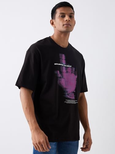 Image of Spykar Men's Oversized Round Neck Half Sleeve Solid Casual T-Shirt