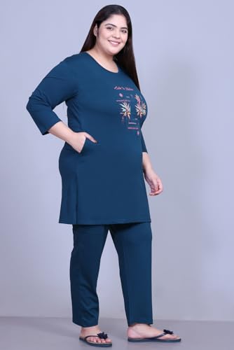 Image of RYSH Women's Plus Size Printed Nightshirt | Round Neck | 3 /4 Sleeve | Relaxed Fit Long Nightwear Top |