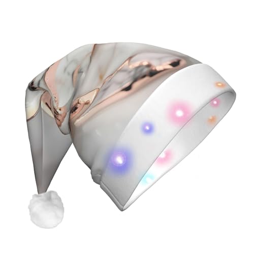 KoNsev Sombrero de Navidad iluminado, sombrero de Papá Noel, sombreros divertidos para fiestas de adultos, patrón de mármol blanco y oro rosa