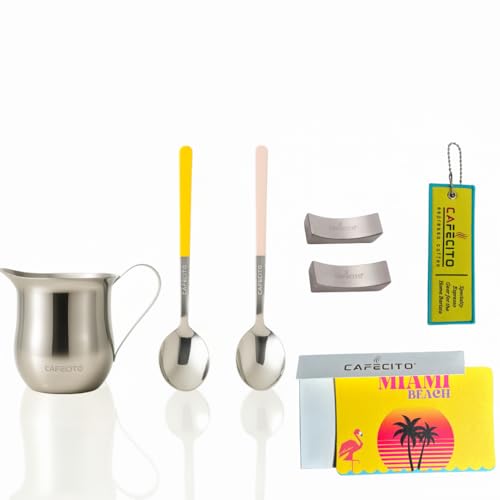 CAFECITO® Espresso Crema Pitcher Gift Set – Miami Beach Collection – 6 oz Bell-Shaped Espresso...