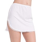 MANCYFIT Half Slip for Women Underskirt Short Mini Skirt Slit Lace Trim White Small