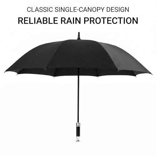 Image of 120CM Large Automatic Open Umbrella for Men & Women - Windproof with 8 Reinforced Fiberglass Ribs - Heavy Duty Rain Umbrella with One-Button Open, Classic Single Canopy, Oversized Golf Umbrella Black