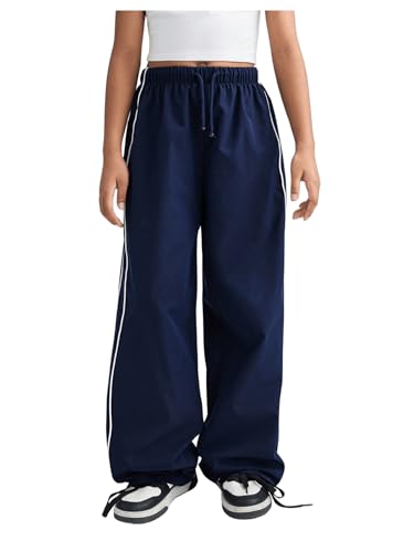 Girl's Wide Leg High Waist Sweatpants Side Striped Extra Long Baggy Track Pants Trousers