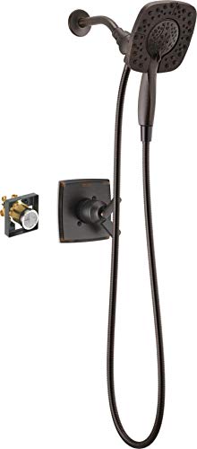 Image of DELTA Ashlyn 17 Series Dual-Function Shower Trim Kit with 2-Spray Touch-Clean In2ition 2-in-1 Hand Held Shower Head with Hose, Venetian Bronze T17264-RB-I (Valve Included)