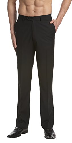 Men's Dress Pants Trousers Flat Front Slacks Solid Black Color
