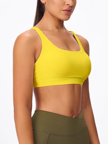 Image of Women's Strappy Sports Bras Light Compression Crop Criss Cross Back Padded Workout Yoga Bra Supportive U Neckline