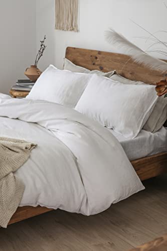 Image of XZ XIFA 100% Washed French Flax Linen Duvet Cover Set - 3 Pieces, Cooling & Textured Farmhouse Bedding for Hot Sleepers, with Zipper Closure (White, King)
