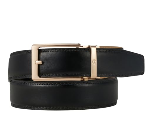 Image of Tonywell Men's Leather Ratchet Belt, 1 3 /8 inch Adjustable Dress Belt, Trim to Fit