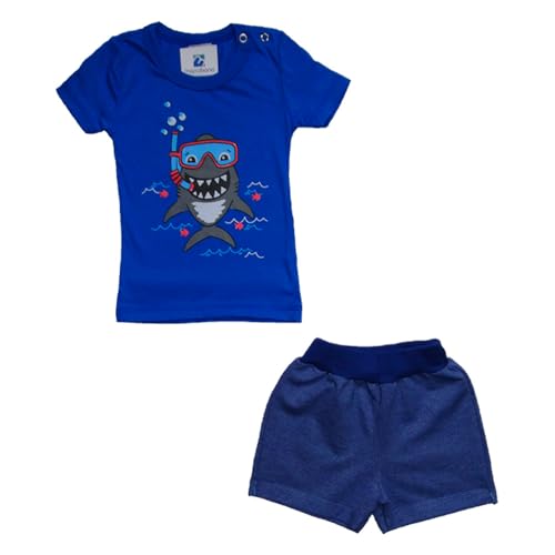 Conjunto Curto Infantil com Camiseta e Bermuda de Moletom Bebe Manabana (Azul, G)
