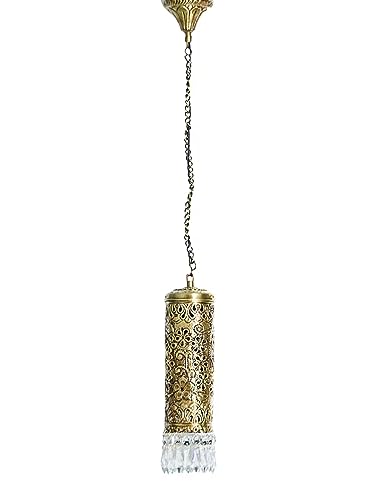 Image of Hand Carved Brass & Crystal Mini Cylinder Hanging Light Lamp Diwali Decoration for Home Decoration