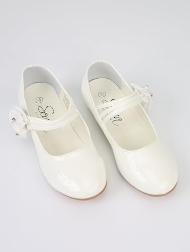 Girls Patent Dress Shoes Low-Heel with Floral Embellish - Ideal for Weddings & Communions3